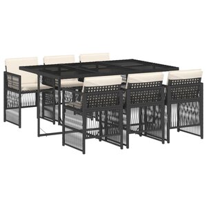 vidaXL Ensemble à manger de jardin coussins 7Pièces Noir Résine tressée