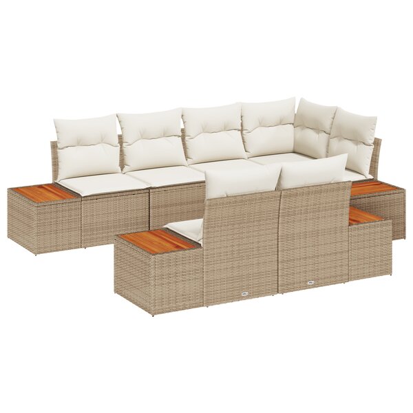 Ensemble de Canapés de Jardin 7 Pièces avec Coussins Beige Rattan Poly Acacia