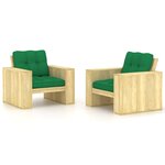 vidaXL Chaises de jardin lot de 2 avec coussins vert Pin imprégné