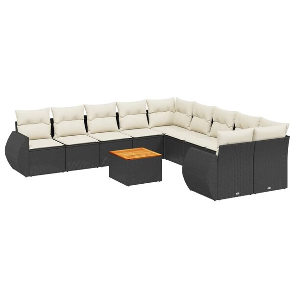vidaXL Salon de jardin 11 Pièces avec coussins noir résine tressée