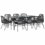 vidaXL Ensemble à manger de jardin coussins 9Pièces noir poly rotin verre