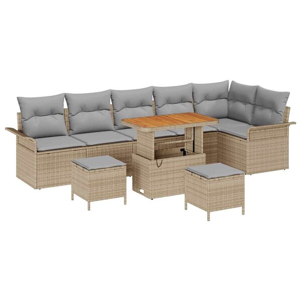 vidaXL Ensemble de canapé de jardin 9 Pièces Beige polyrotin