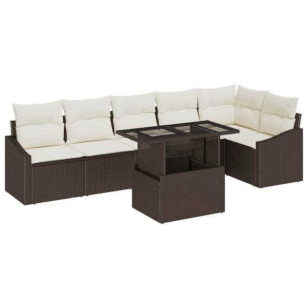 vidaXL Ensemble de canapé de jardin avec coussin 7 Pièces Marron et crème