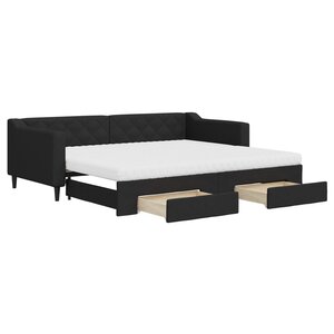 vidaXL Lit de jour avec gigogne et tiroirs noir 90x200 cm tissu