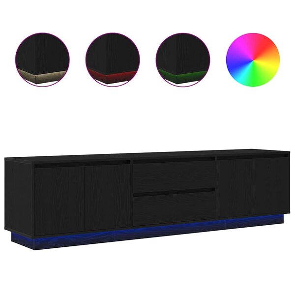 vidaXL Meuble TV avec lumières LED chêne noir 193 5x41x50 cm