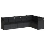 vidaXL Salon de jardin 7 Pièces avec coussins noir résine tressée