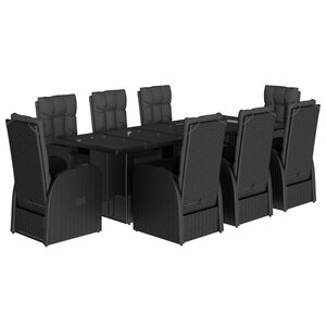 vidaXL Ensemble à manger de jardin 9Pièces coussins noir résine tressée