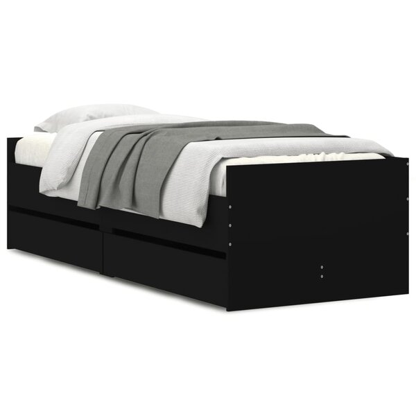 vidaXL Cadre de lit avec tiroirs noir 75x190 cm