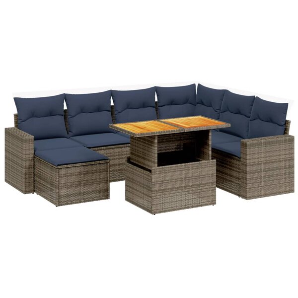 vidaXL Salon de jardin 8 Pièces avec coussins gris résine tressée