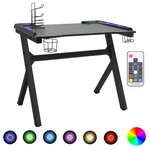 Bureau table poste de travail meuble d'ordinateur informatique étude de jeu à LED en forme de Y 110 x 60 x 75 cm noir 02_0023776