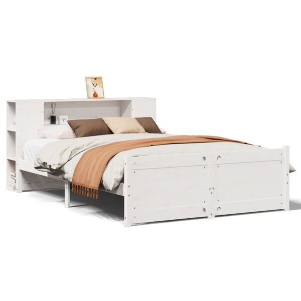 vidaXL Lit bibliothèque sans matelas blanc 135x190 cm bois pin massif