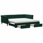 vidaXL Lit de jour et gigogne et tiroirs vert foncé 100x200 cm velours