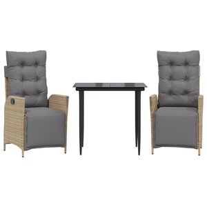 vidaXL Ensemble à manger de jardin et coussins 3 Pièces mélange beige