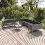 vidaXL Salon de jardin 11 Pièces avec coussins Résine tressée Gris