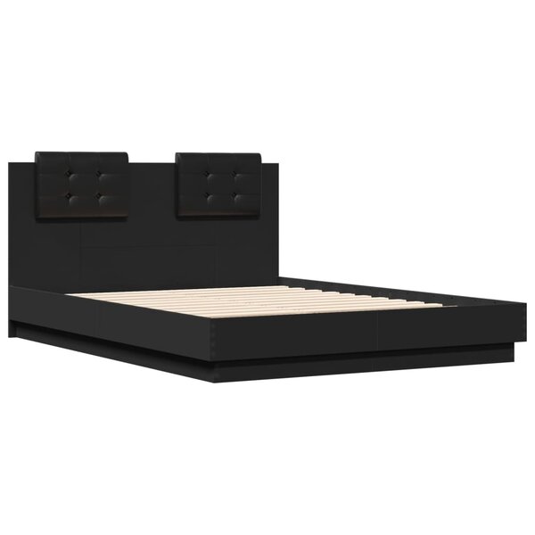 vidaXL Cadre de lit avec tête de lit noir 120x190 cm bois d'ingénierie