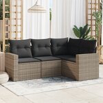 vidaXL Salon de jardin 4 Pièces avec coussins gris résine tressée
