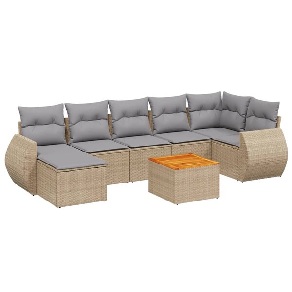 vidaXL Salon de jardin avec coussins 8 Pièces beige résine tressée
