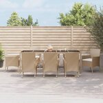 vidaXL Ensemble à manger de jardin et coussins 9 Pièces beige Poly rotin