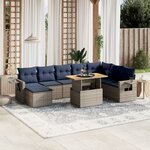 vidaXL Salon de jardin 9 Pièces avec coussins gris résine tressée