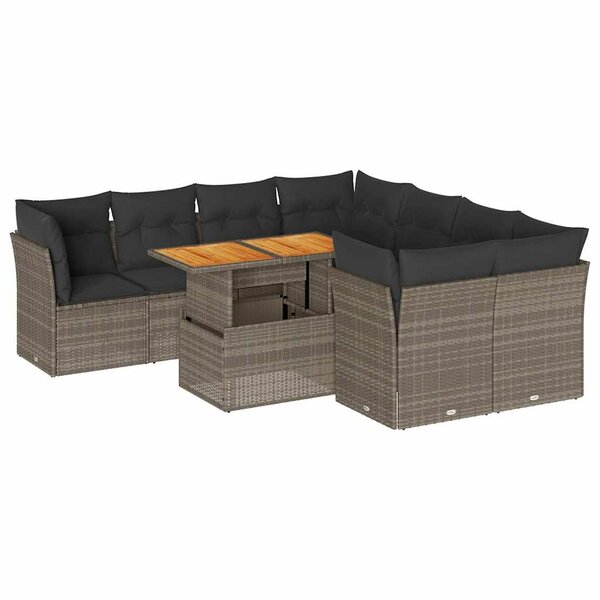 vidaXL Salon de jardin 9 Pièces avec coussins gris résine tressée