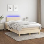 vidaXL Sommier à lattes de lit matelas et LED crème 120x190 cm tissu
