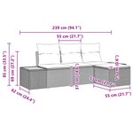 vidaXL Ensemble de Canapé de Jardin 4 Pièces avec Coussins Gris Rattan Poly Acacia