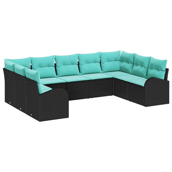vidaXL Ensemble de canapé de jardin 9 Pièces Noir et turquoise polyrotin