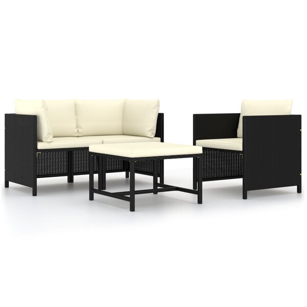 vidaXL Canapés de jardin 4 Pièces avec coussins Noir Résine tressée