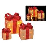 HI Boîte-cadeau de Noël éclairé à LED avec rubans rouges 3 Pièces