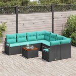vidaXL Ensemble de canapé de jardin avec coussin 9 Pièces Noir polyrotin