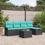 vidaXL Ensemble de canapé de jardin 6 Pièces Noir et turquoise polyrotin