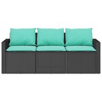 vidaXL Canapé de jardin avec coussins 3 places noir résine tressée