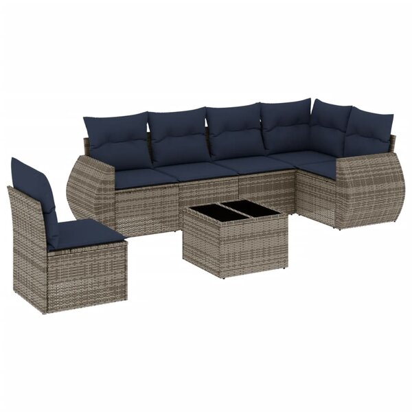vidaXL Salon de jardin 7 Pièces avec coussins gris résine tressée