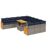 vidaXL Salon de jardin 11 Pièces avec coussins gris résine tressée