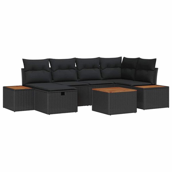 vidaXL Ensemble de canapé de jardin 7 Pièces Noir 55 x 62 x 69 cm