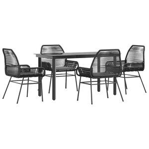 vidaXL Ensemble à manger de jardin et coussins 5 Pièces noir rotin verre