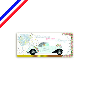 Carte panoramique mariage - couple en voiture