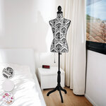 Tectake mannequin de couture - motif floral noir/blanc