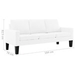 vidaXL Canapé à 3 places Blanc Similicuir