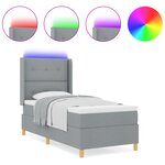 Lit Box Spring vidaXL avec Matelas & Lumière LED Gris clair 80x200 cm Tissu