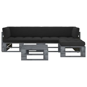 Salon de jardin meuble d'extérieur ensemble de mobilier palette 4 pièces avec coussins pin imprégné de gris 02_0018397