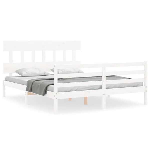 vidaXL Cadre de lit avec tête de lit blanc King Size bois massif