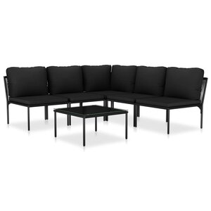 vidaXL Salon de jardin 6 Pièces avec coussins Noir PVC