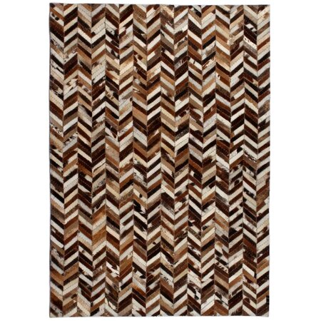 vidaXL Tapis Cuir véritable Patchwork 80 x 150 cm Chevron Marron/Blanc