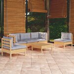 vidaXL Salon de jardin 6 Pièces avec coussins gris Bois de pin massif