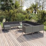 vidaXL Salon de jardin 13 Pièces avec coussins résine tressée gris