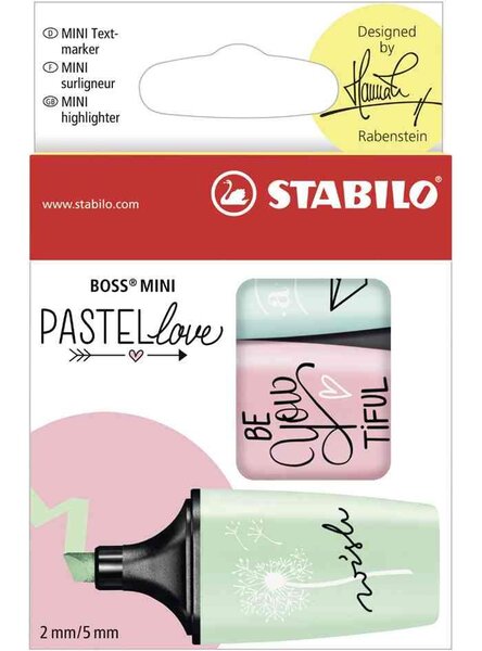 Etui 3 surligneurs BOSS MINI Pastellove menthe rose turquoise STABILO