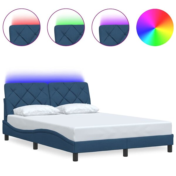 vidaXL Cadre de lit avec LED sans matelas bleu 140x190 cm tissu