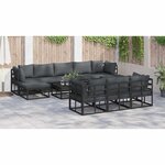 vidaXL Ensemble de canapé de jardin avec coussin 11 Pièces Noir Aluminium