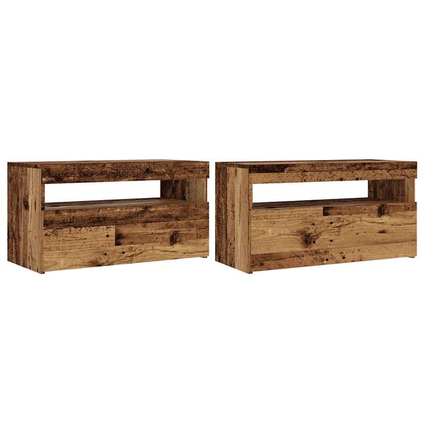 vidaXL Meubles TV avec lumières LED 2 Pièces vieux bois bois d'ingénierie